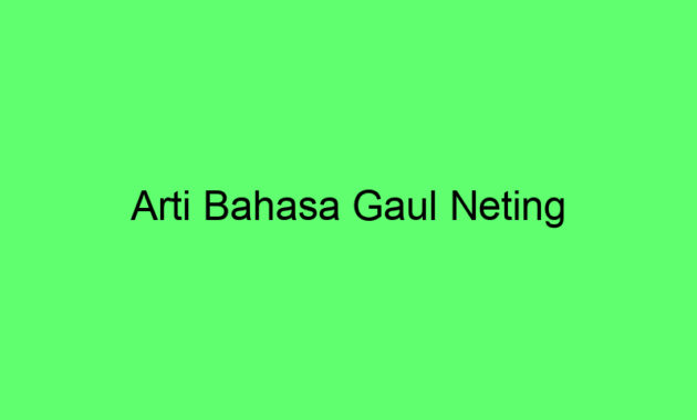 Arti Bahasa Gaul Neting